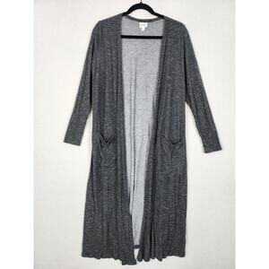 LuLaRoe Long Sleeve Open Front Duster Cardigan Pockets Black Gray Striped Size M